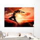 Composite image of side view of a sporty young woman stretching Wall Decal