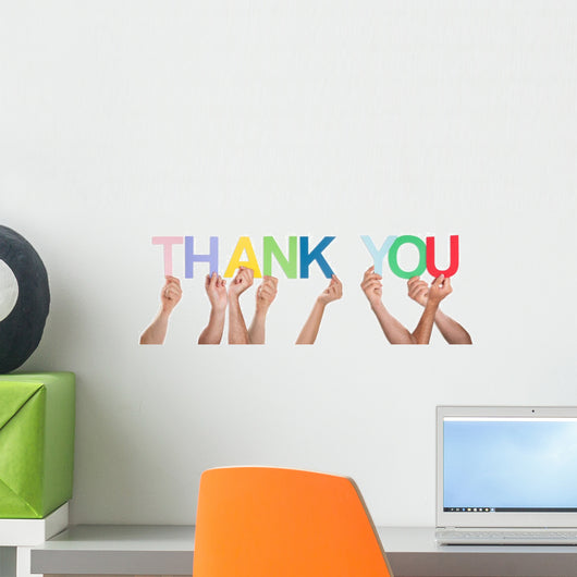 Close-up Of Hands Holding The Word Thank You Wall Decal