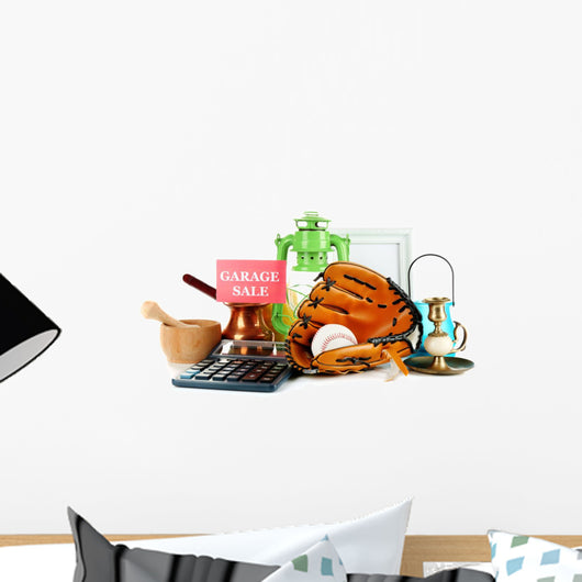 Unwanted things ready for a garage sale, isolated on white Wall Decal