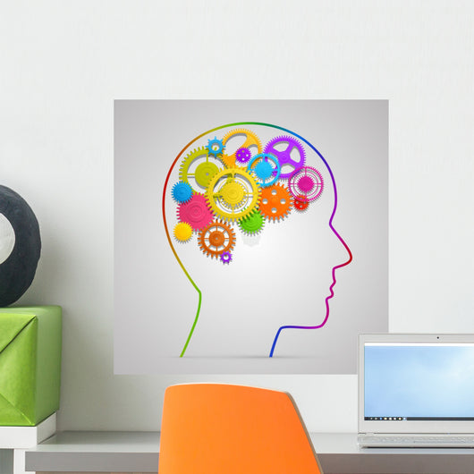 Head with gears in brain Wall Decal