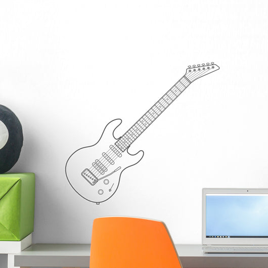 vector dark outline design white electric guitar illustration Wall Decal