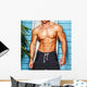 Studio shot,surfer and his swimming deck Wall Decal