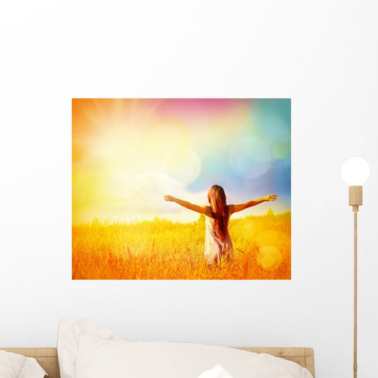 Free Happy Woman Enjoying Nature. Beauty Girl Outdoor. Wall Decal