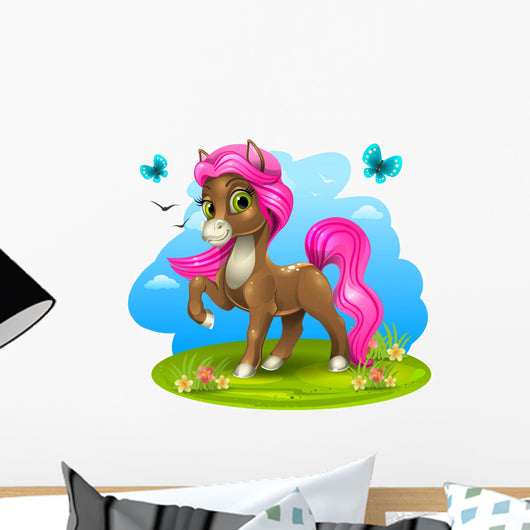 Brown pony with pink tail Wall Decal
