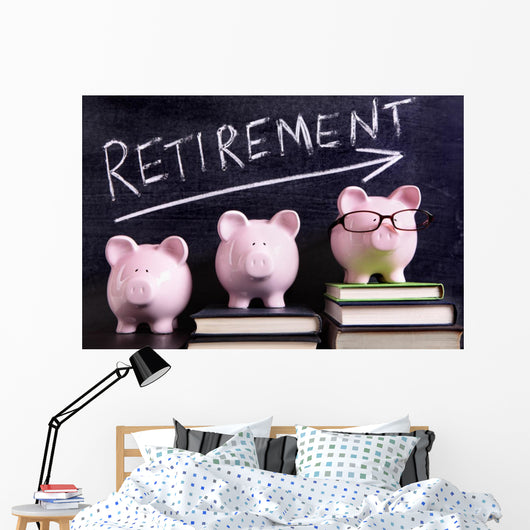 Three piggy banks with retirement savings message Wall Decal
