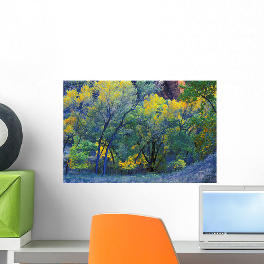 Trees On Edge Of Field In Autumn Wall Mural