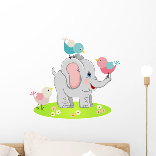 Cute Elephant with Three Wall Decal