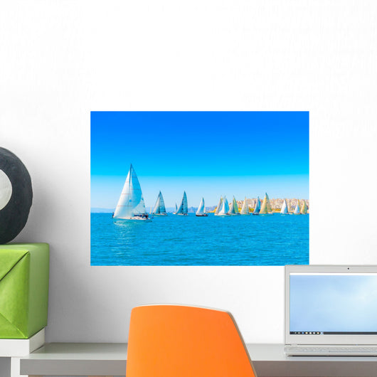 Sailing boats during a regatta at Saronic gulf in Athens Greece Wall Mural