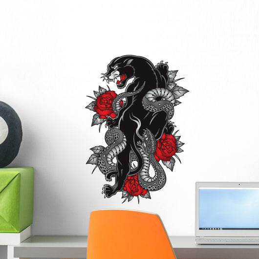 Panther snake roses tattoo graphic Wall Decal