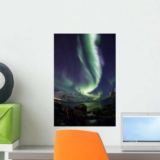Aurora Borealis reflected between fjords in Tromso Wall Mural