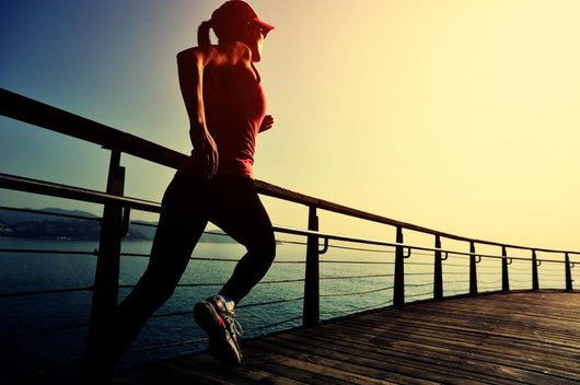 Young Fitness Woman Running On Sunrise Seaside Boardwalk Wall Decal 2