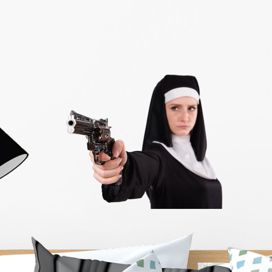 Naughty Gun-Wielding Nun Wall Decal