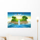 Illustration magic opened book covered grass trees waterfall Wall Mural