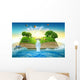 Illustration magic opened book covered grass trees waterfall Wall Mural