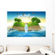 Illustration magic opened book covered grass trees waterfall Wall Mural
