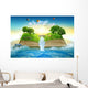 Illustration magic opened book covered grass trees waterfall Wall Mural