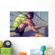 Tired/injured jogger on a big bridge. Wall Mural