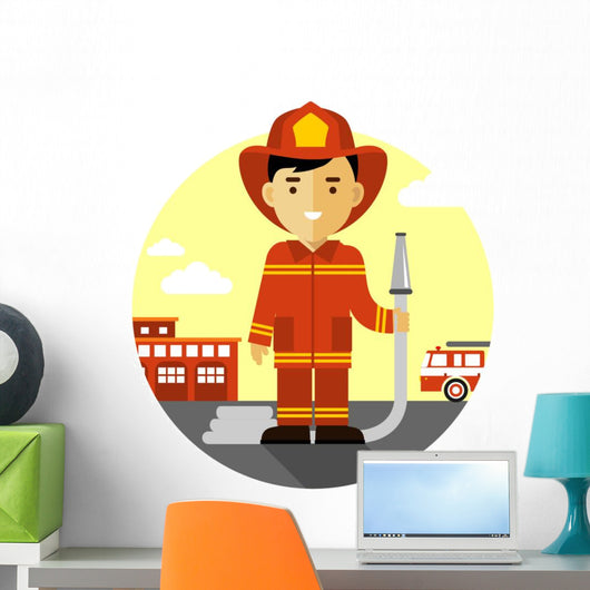 Firefighter with Fire Hose Wall Decal