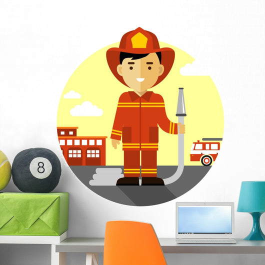 Firefighter with Fire Hose Wall Decal