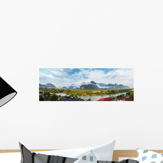 View for panorama in Vang Vieng, Laos. Wall Mural