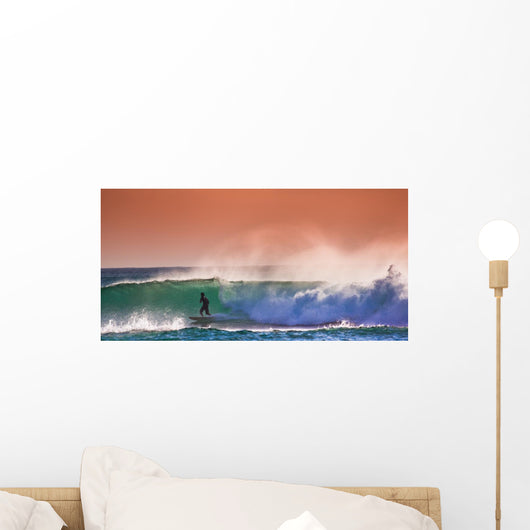 Surfer on Blue Ocean Wave in Bali Wall Mural
