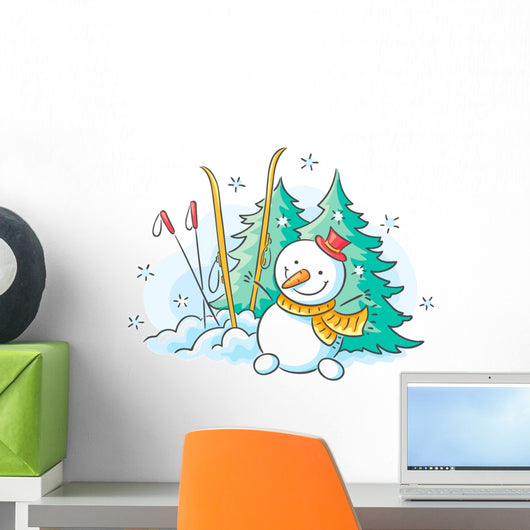 Skiing Winter Snowman Wall Decal