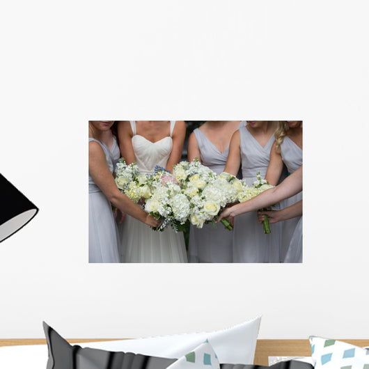 bridesmaids gathering bouquets Wall Mural