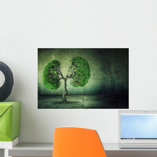 green tree shaped like human lungs growing from concrete floor Wall Mural