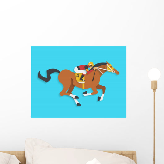 jockey riding race horse number 4, Vector illustration Wall Mural