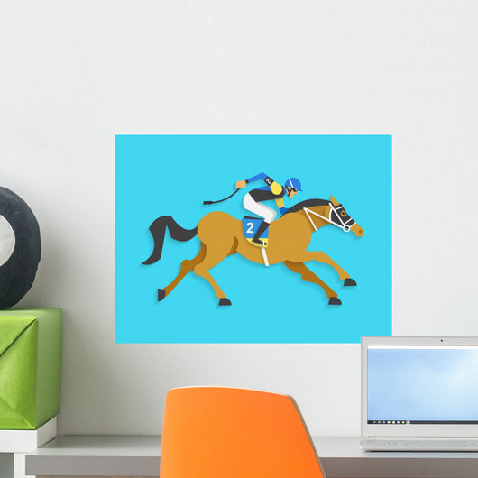 jockey riding race horse number 2, Vector illustration Wall Mural