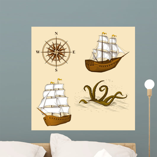 elements for design antique maps Wall Mural