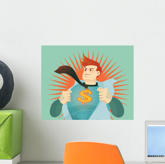 young businessman tearing his shirt off with us dollar sign Wall Mural
