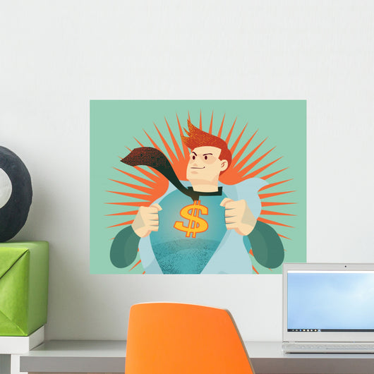 young businessman tearing his shirt off with us dollar sign Wall Mural