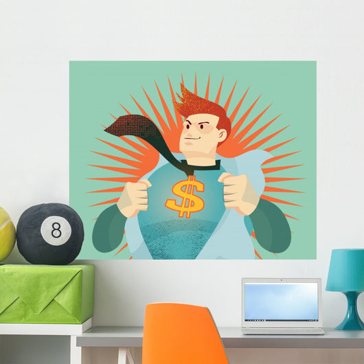 young businessman tearing his shirt off with us dollar sign Wall Mural