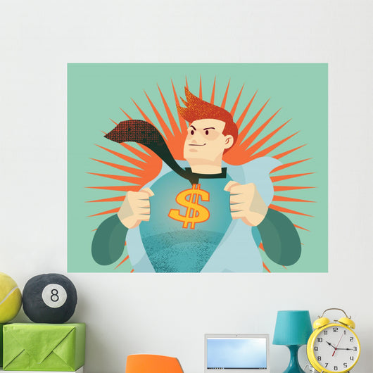 young businessman tearing his shirt off with us dollar sign Wall Mural