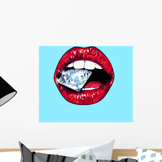 Bright lips holding diamond Wall Mural