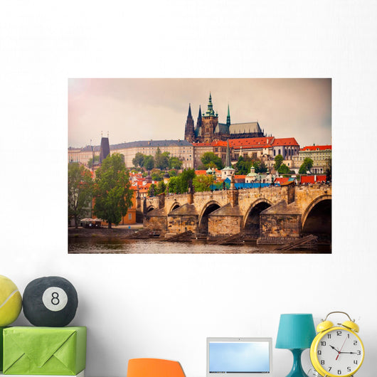 Saint Vitus cathedral and Charles bridge in Prague Wall Mural