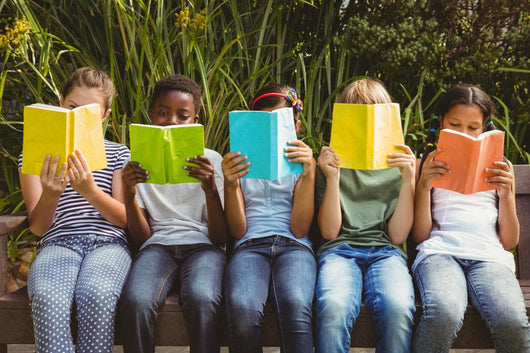 Children Reading Books At Park Wall Decal 2