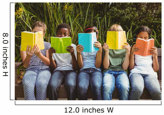 Children reading books at park Wall Mural