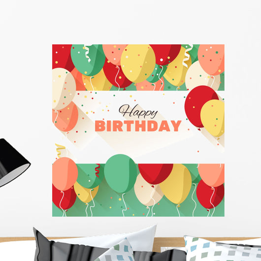 Happy Birthday greeting card in a flat style Wall Mural