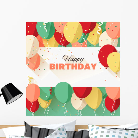 Happy Birthday greeting card in a flat style Wall Mural