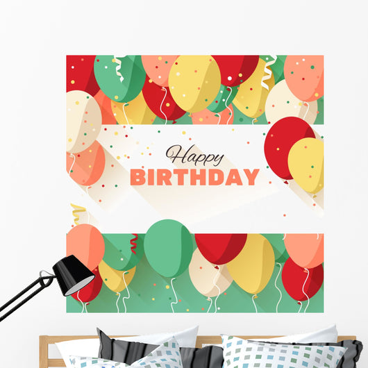 Happy Birthday greeting card in a flat style Wall Mural