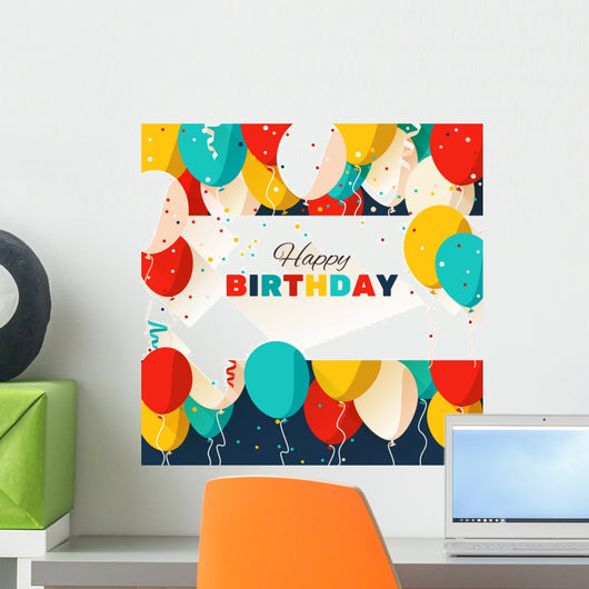 Happy Birthday greeting card in a flat style Wall Mural