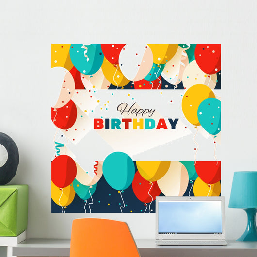 Happy Birthday greeting card in a flat style Wall Mural