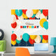 Happy Birthday greeting card in a flat style Wall Mural