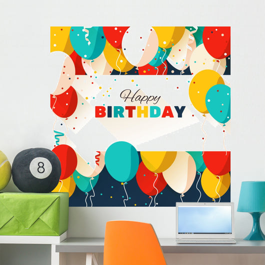 Happy Birthday greeting card in a flat style Wall Mural