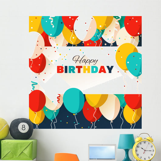 Happy Birthday greeting card in a flat style Wall Mural