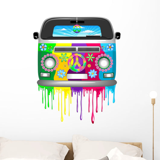 Hippie Van Dripping Rainbow Paint Wall Decal