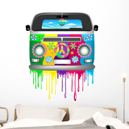 Hippie Van Dripping Rainbow Paint Wall Decal