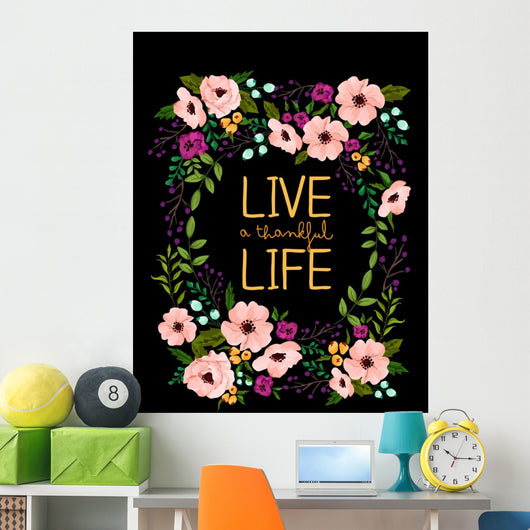 Thankful flower wreath Wall Mural